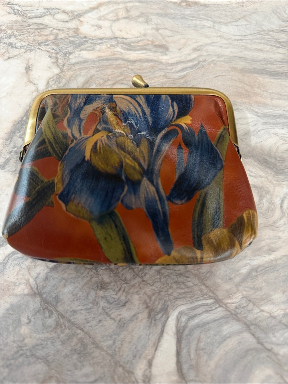Patricia Nash Floral Print Kiss-Lock Coin Purse - Rust/Bluish Floral
